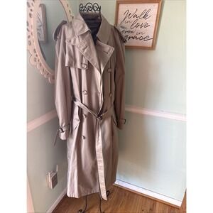Vtg Jos A Bank Trench Coat Mens 42L Tan Cotton Wool Belted Removable Liner